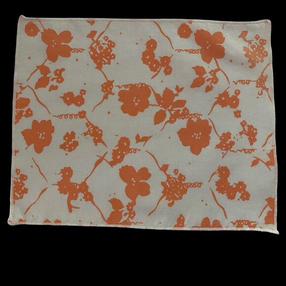 Vintage 1970s Cocktail Napkins Orange White Floral Cloth Set Of 6 - Picture 2 of 4